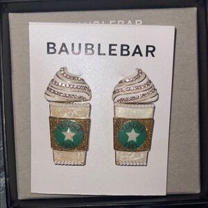 BaubleBar Coffee Cup Earrings with Gold and Green Accents